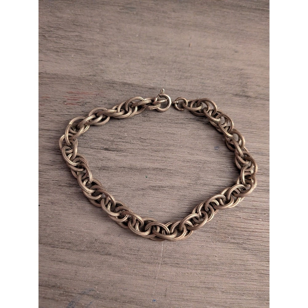 Vintage 14.2 grams 925 Sterling Silver Double Link Curb Chain Charm Bracelet